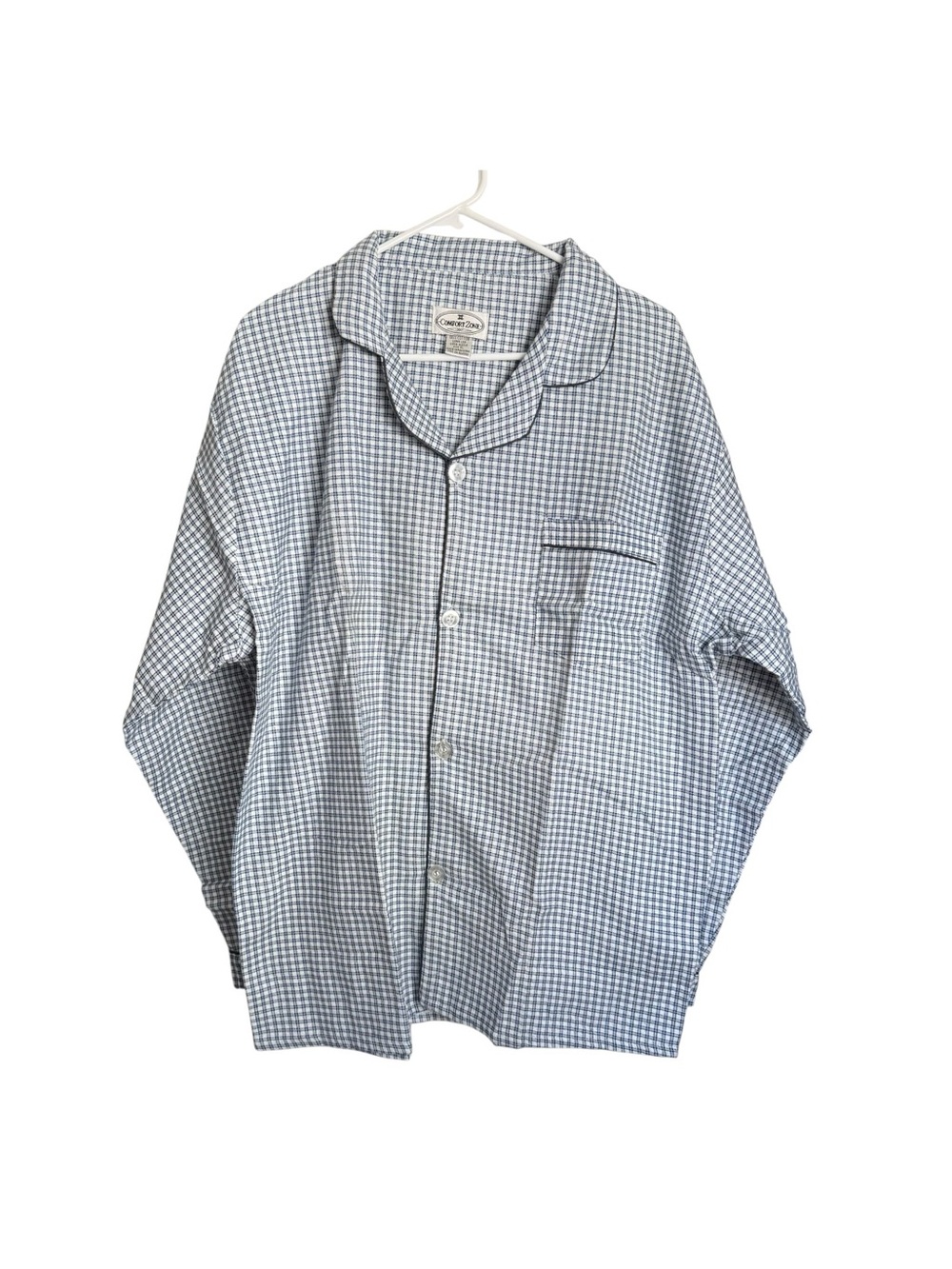 Comfort Zone Fleece Flannel Button Front Pajama Shirt Men’s XL Blue Plaid Print